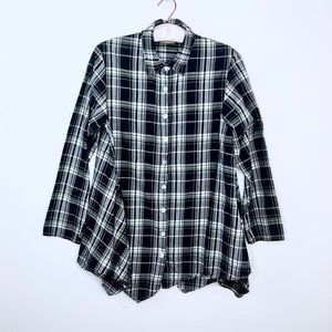 Tulip Brand Plaid Oversized Button up Tunic Top Flared Trapeze Lagenlook Small